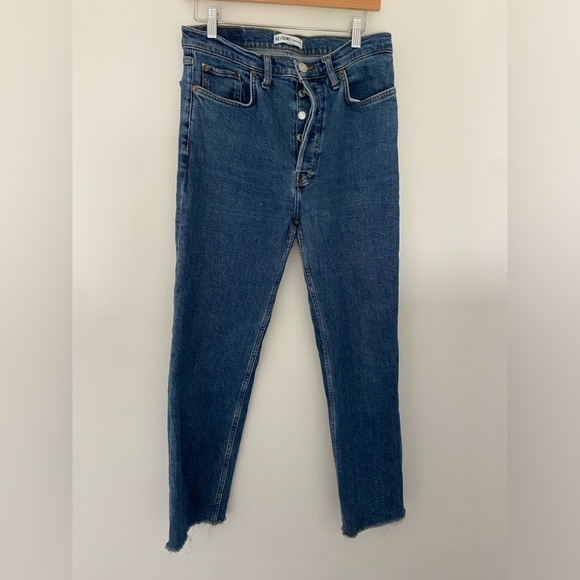 Redone/ Originals High Rise Stovepipe Jeans Blue Size 29 Frayed Hem - Picture 2 of 8